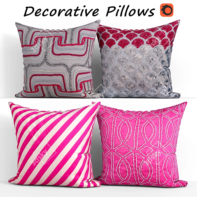 Elegant Decor Pillows Set 3D model image 1