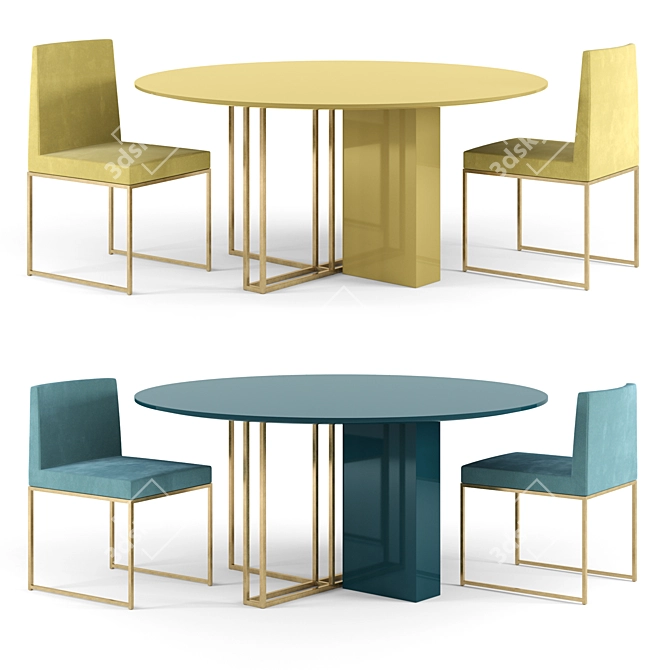 Chic Meridiani Plinto Table & Rider Chairs 3D model image 1