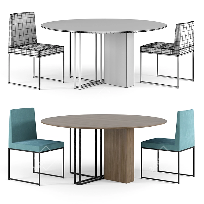 Chic Meridiani Plinto Table & Rider Chairs 3D model image 2