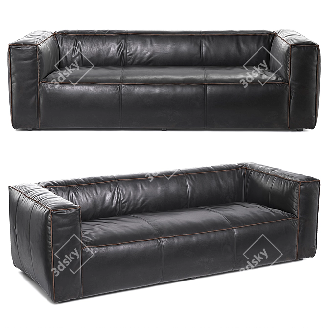 Nolita Black Reverse Stitch Sofa 3D model image 1