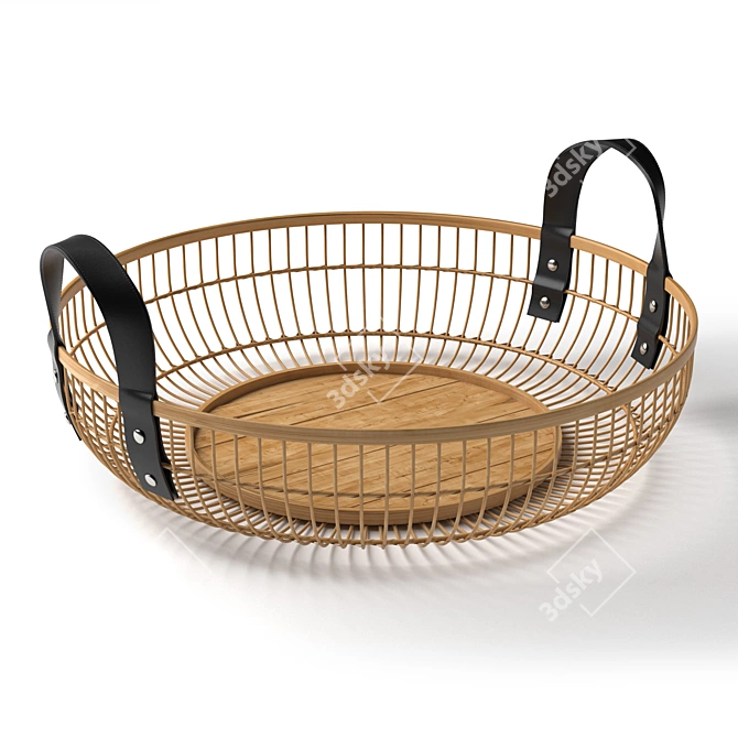 Eco-Friendly Bamboo Round Serving Basket 3D model image 1