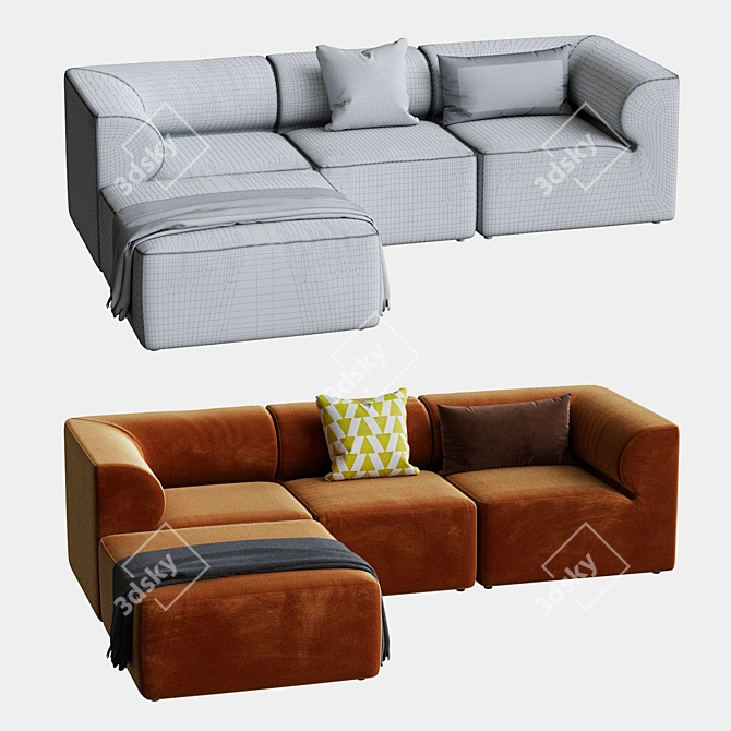Modular Velvet Sofa Set 3D model image 2