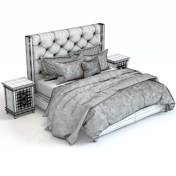 Elegant Harper Tufted Bed 3D model image 3