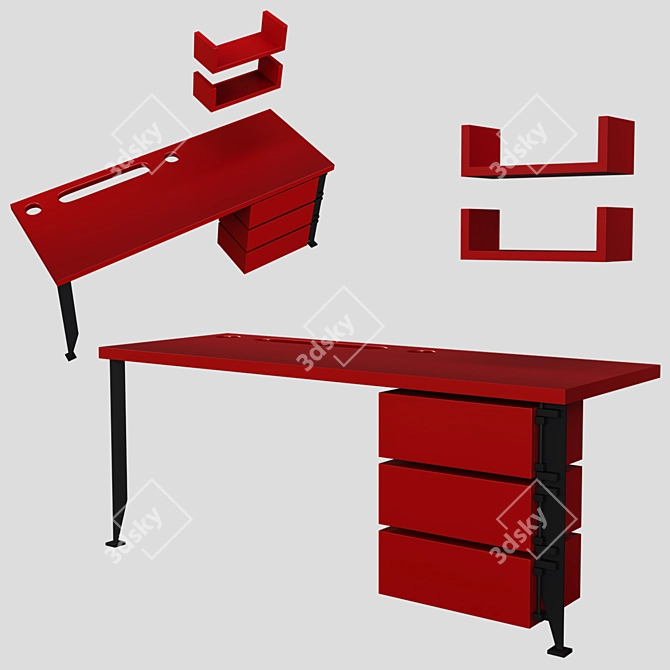 Sleek Lacquer & Steel Desk 3D model image 1