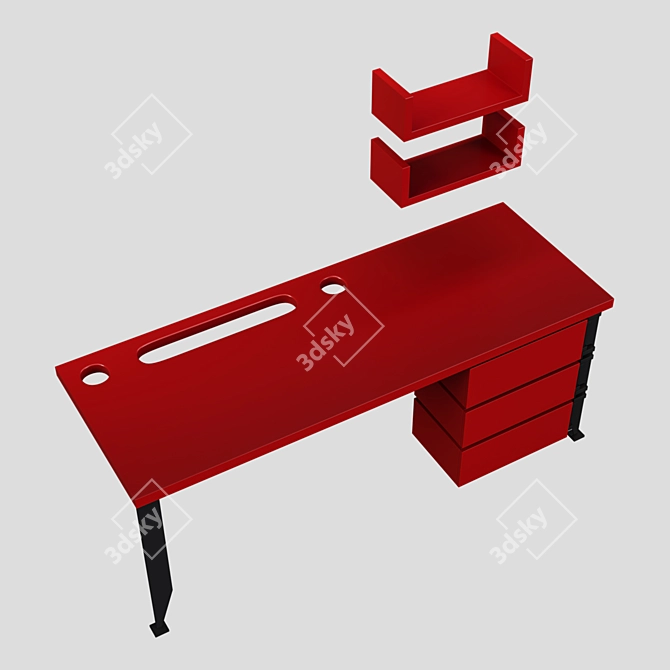 Sleek Lacquer & Steel Desk 3D model image 2