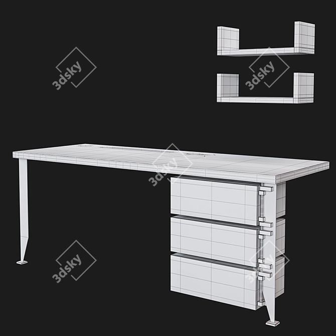 Sleek Lacquer & Steel Desk 3D model image 3