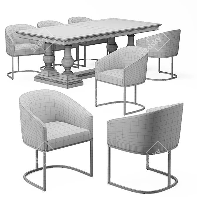 Elegant RH St James Dining Set 3D model image 3