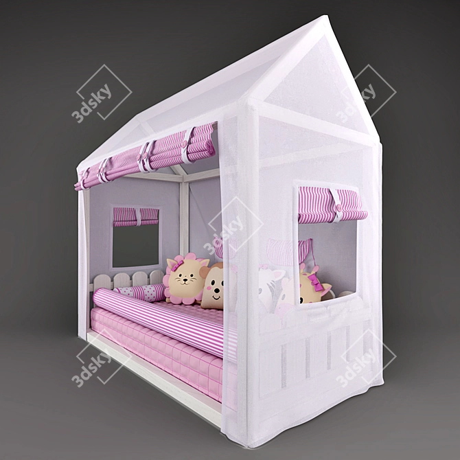 Montessori House Bed with Friends Safari Canopy 3D model image 2
