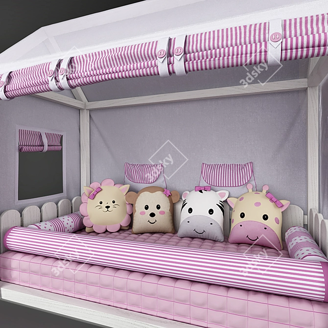 Montessori House Bed with Friends Safari Canopy 3D model image 3