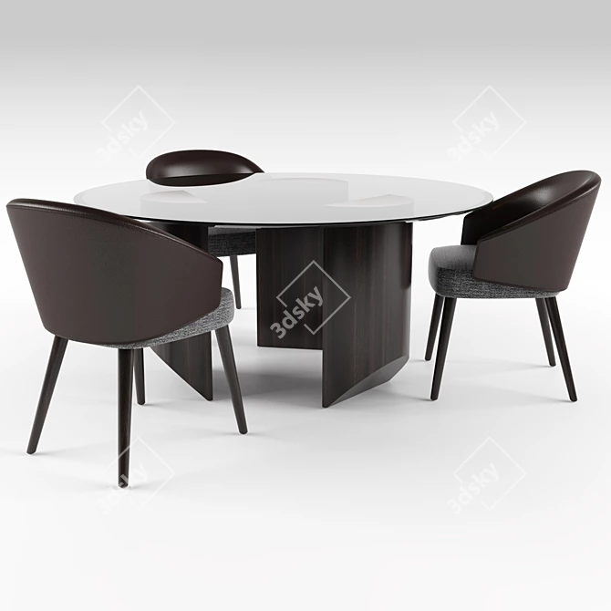 Modern Dining Set: Wedge Table + Lawson Chair 3D model image 1
