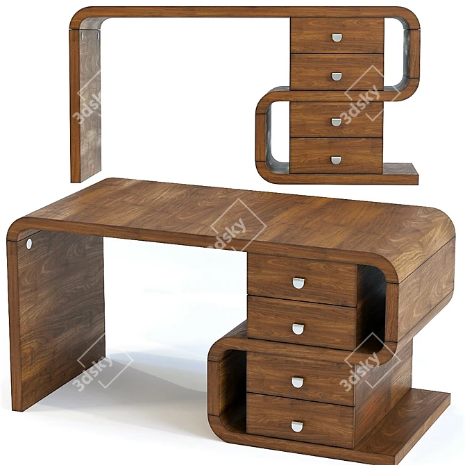 Sleek Walnut Snake Desk 3D model image 1