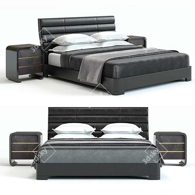 Sleek Black Bed Set by Baker 3D model image 1