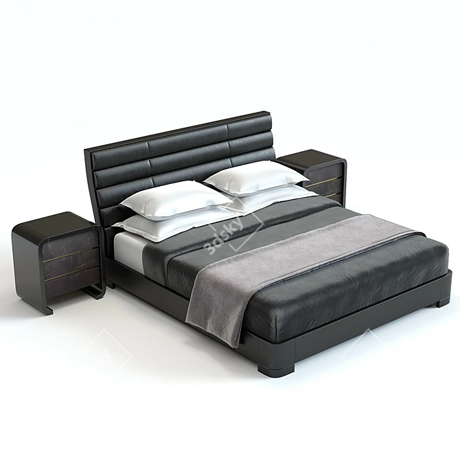 Sleek Black Bed Set by Baker 3D model image 2