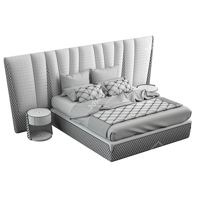 Majestic XL: Elegant Double Bed and Nightstand 3D model image 3