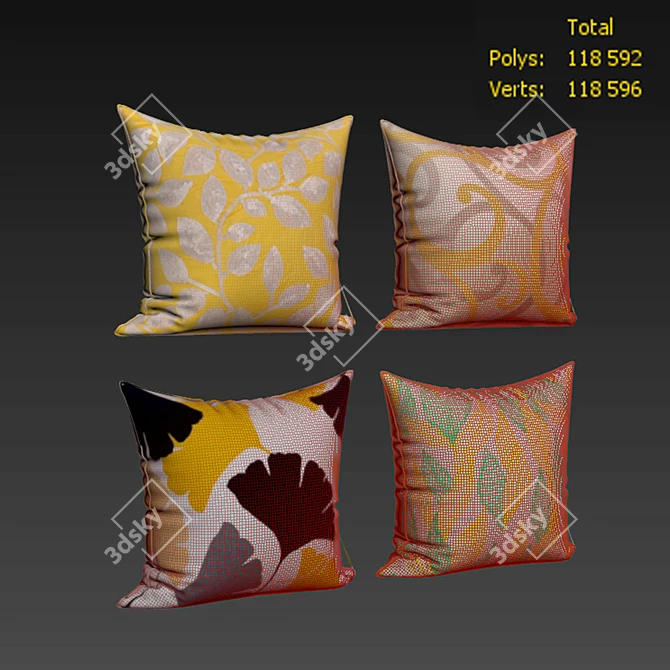 Elegant Floral Decorative Pillows Set 3D model image 2