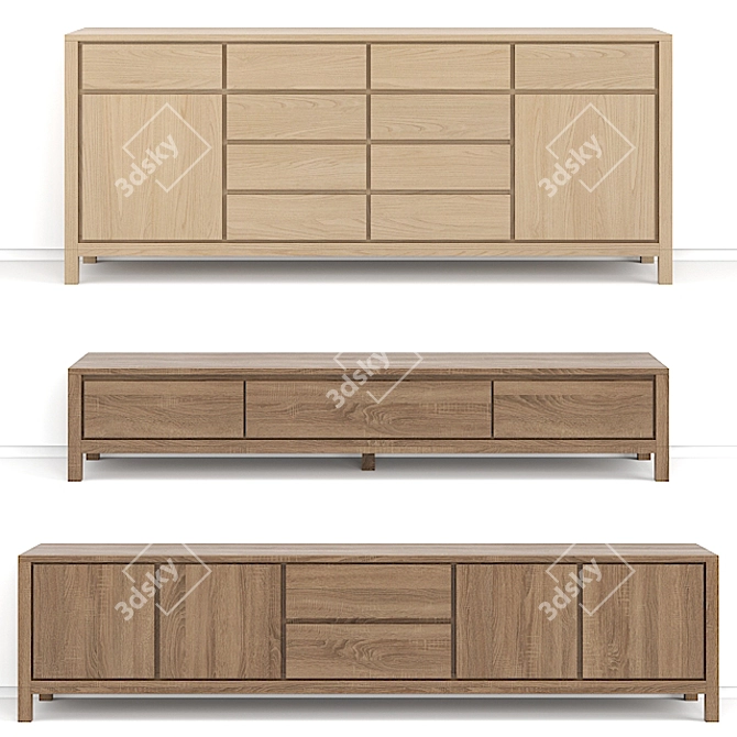 Karpenter Solid Wood TV Sideboard 3D model image 1