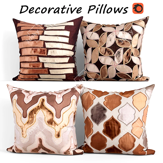 Elegant Decorative Pillow Set 3D model image 1