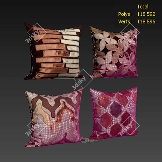 Elegant Decorative Pillow Set 3D model image 2