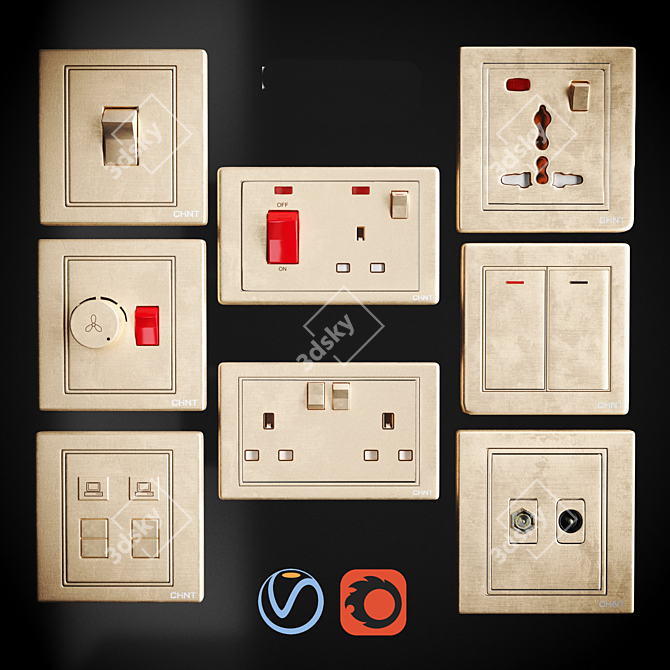 Chint Socket & Switch Combo 3D model image 1