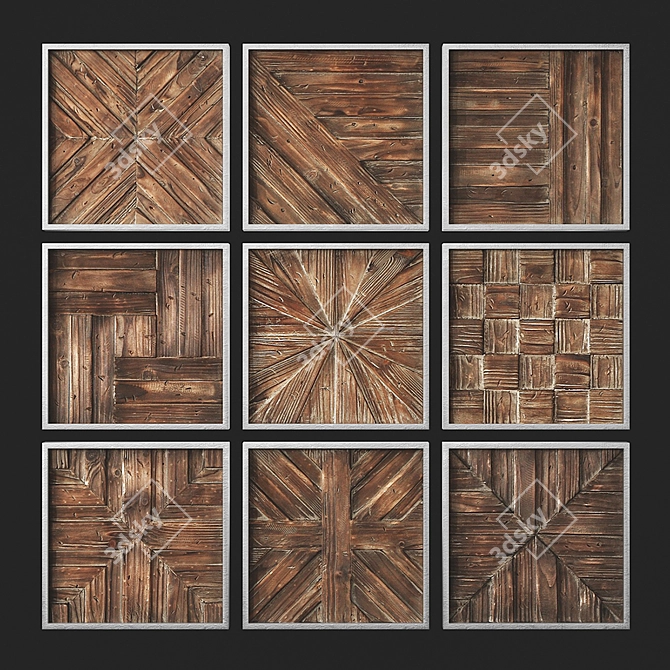 Rustic Wooden Squares Set - Wall Decor 3D model image 1