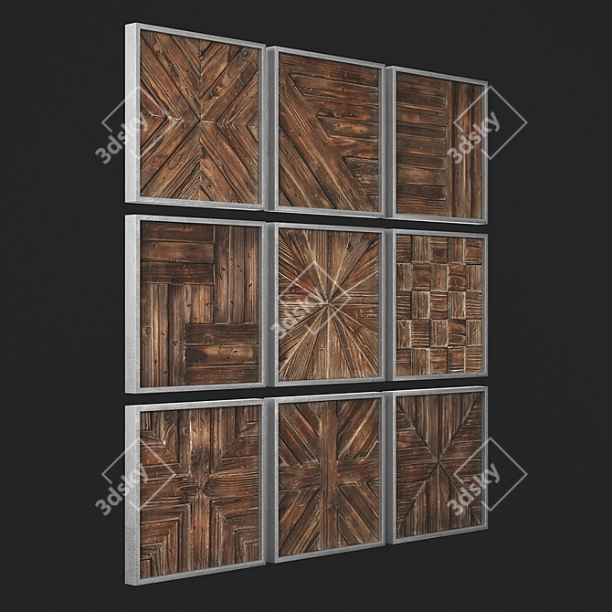 Rustic Wooden Squares Set - Wall Decor 3D model image 2
