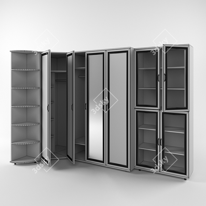 Versatile Four-Compartment Wall Cabinets 3D model image 2