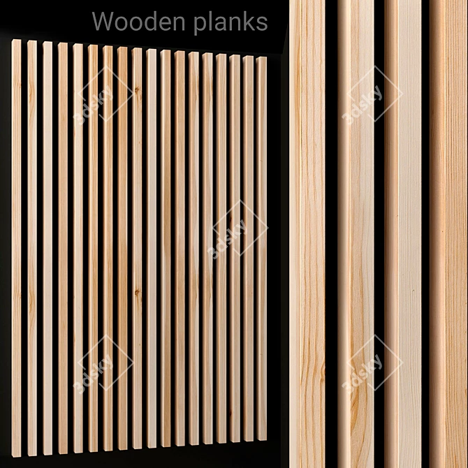 Versatile Wooden Wall Planks for Home and Commercial Spaces 3D model image 1