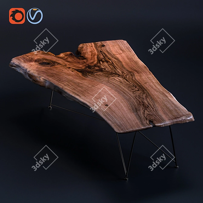 Natural Walnut Slab Table 3D model image 1