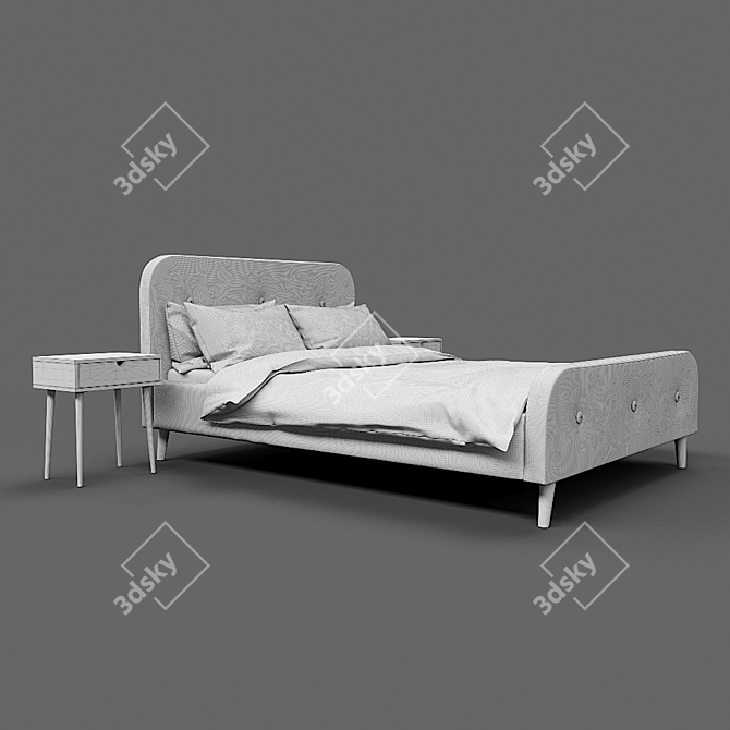 Elegant UK Bed Frame and Bedside Table Set 3D model image 2