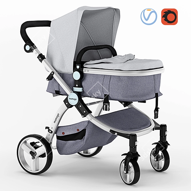 Mamago Platinum Baby Stroller: Ultimate Comfort 3D model image 1