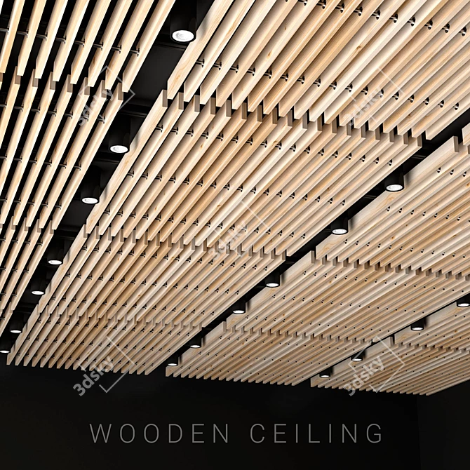 Elegant Wooden Ceiling with Aluminum Lights 3D model image 1