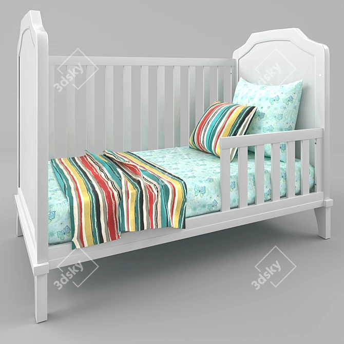 Silk and Cotton Painted Wood Crib 3D model image 1