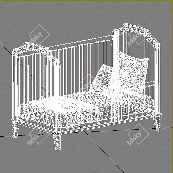 Silk and Cotton Painted Wood Crib 3D model image 2