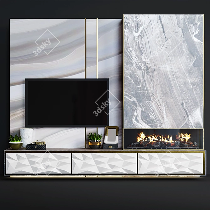 Marble Modern Fireplace 3D model image 1