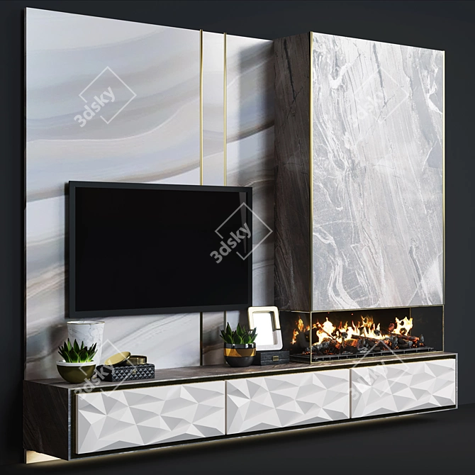 Marble Modern Fireplace 3D model image 2