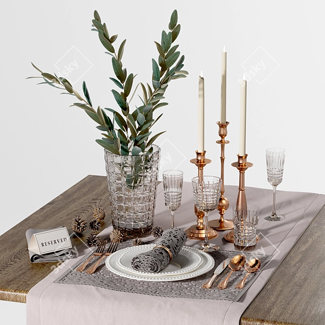 Elegant Table Settings with EMMA Salad Plate & Cristal d'Arques 3D model image 1