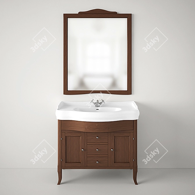 Kerasan Retro Vanity Set: Sink, Cabinet, Mirror 3D model image 1