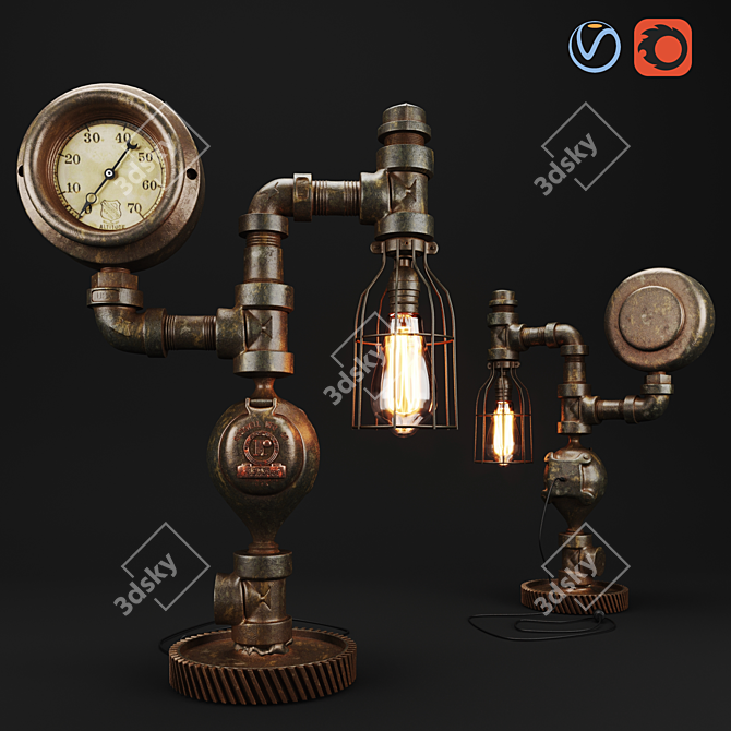 Vintage Steampunk Steam Gauge Lamp 3D model image 1