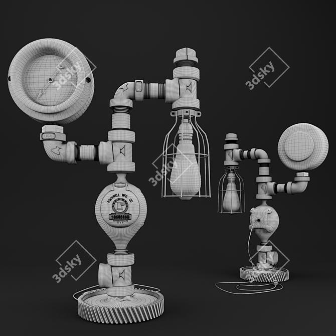 Vintage Steampunk Steam Gauge Lamp 3D model image 2