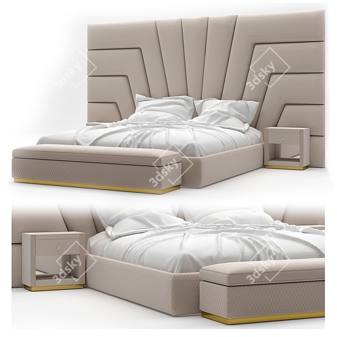 CozyDream Bed with Headboard & Bench 3D model image 1