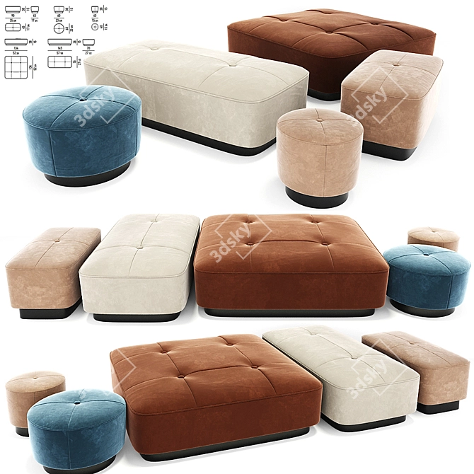 Sophisticated Minotti Jacques Poufs Set 3D model image 1