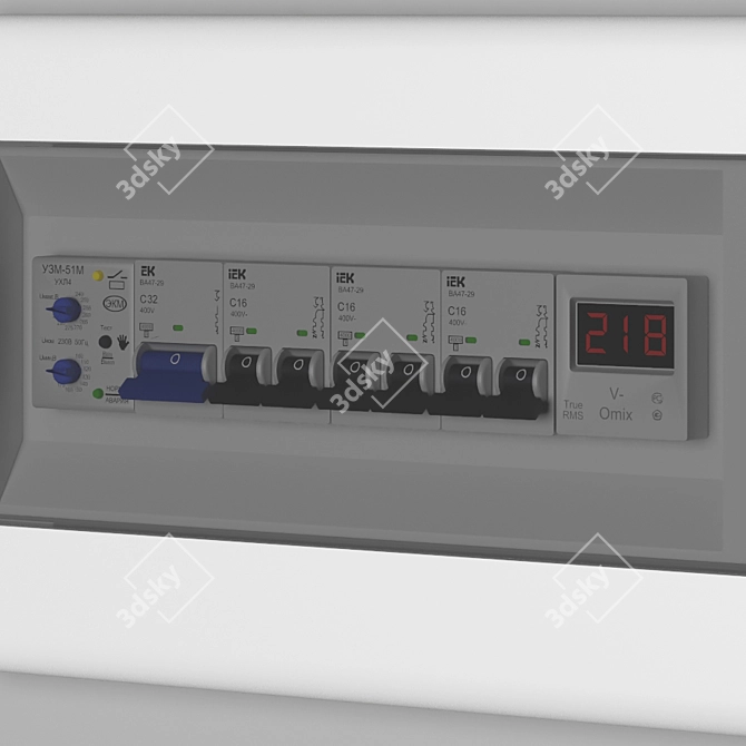 Relay Control Electrical Board with Voltmeter 3D model image 3