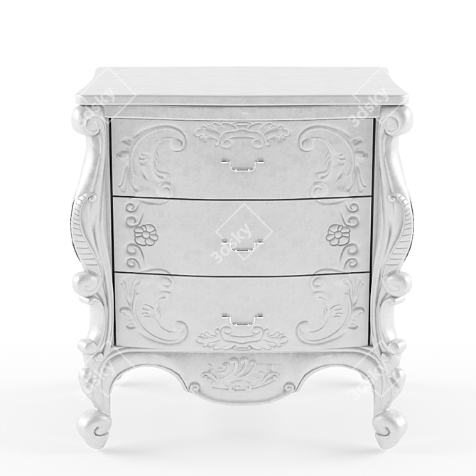 Elegant French 3 Drawer Nightstand 3D model image 1