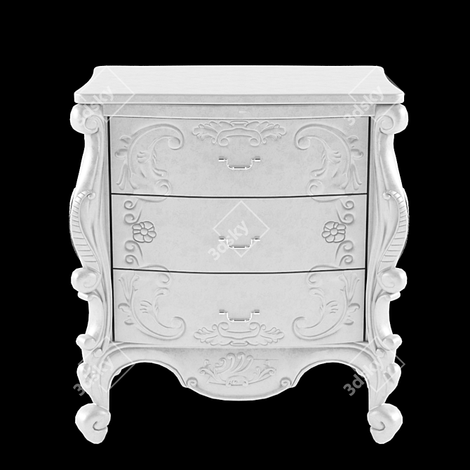 Elegant French 3 Drawer Nightstand 3D model image 2