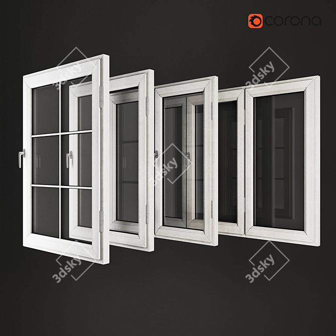 Elegant White Wood Windows 3D model image 1