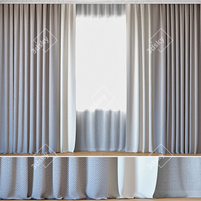 Elegant Curtain Set with Tulle by ROHI Credo 3D model image 1