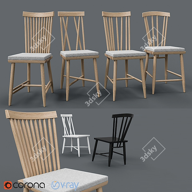 Stylish Family Chairs: Scandinavian Design 3D model image 1