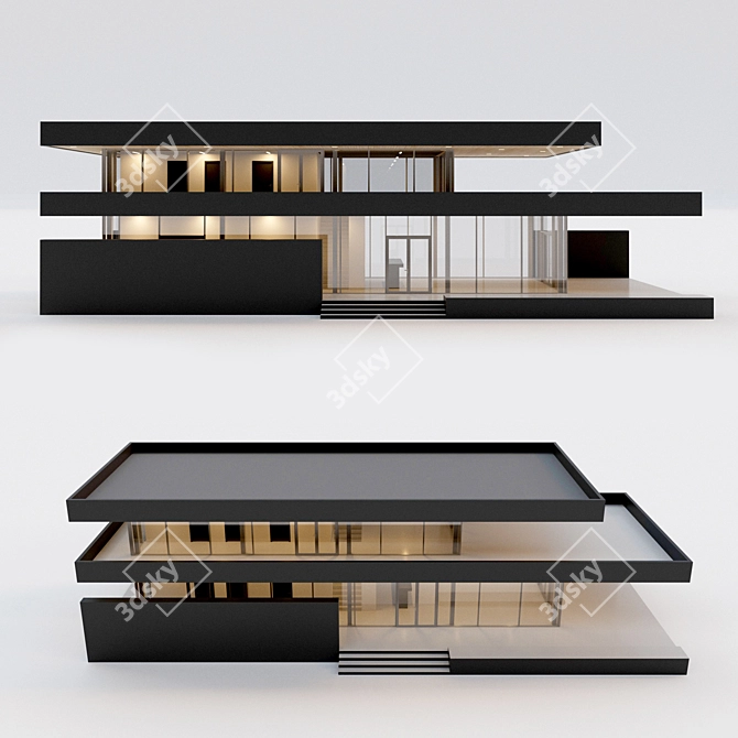 Minimalist Terrace House Villa 3D model image 1