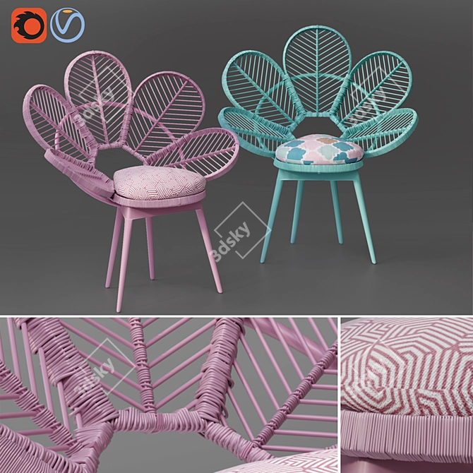 Pastel Peacock Chair - Kid's Floral Throne 3D model image 1