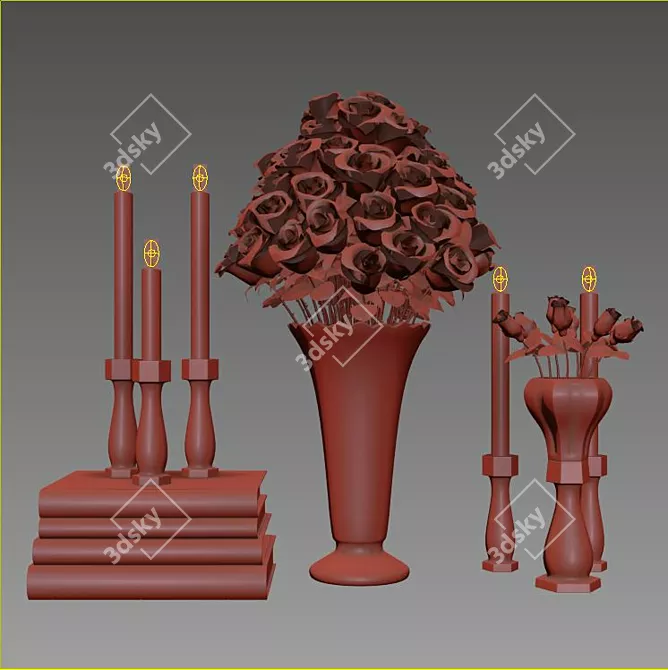 Eternal Love Set - Candle & Roses 3D model image 3